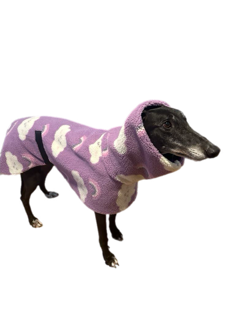 Mauve extra thick sherpa greyhound coat double polar fleece washable