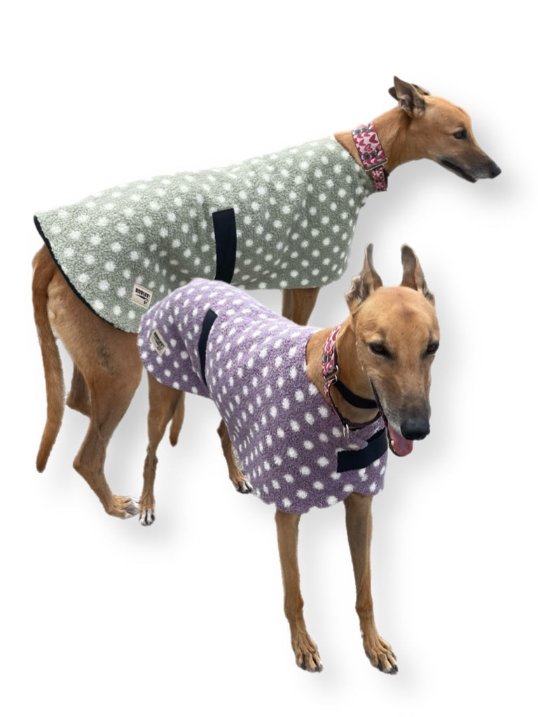 Snuggly autumn classic style Greyhound mid weight teddy fleece coat lined with fleece washable