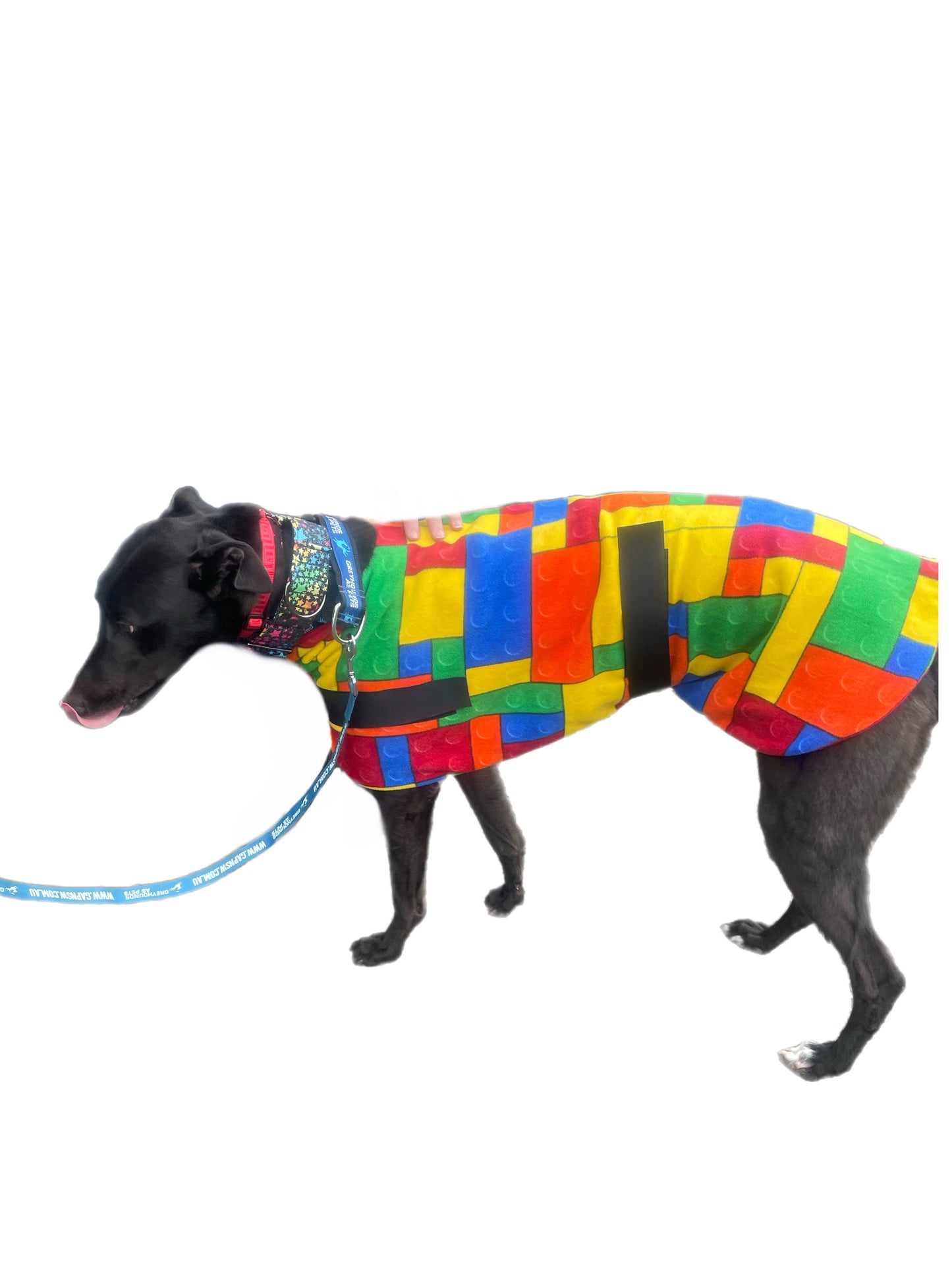 Lego inspired bright Greyhound classic coat rug snuggly polar fleece washable