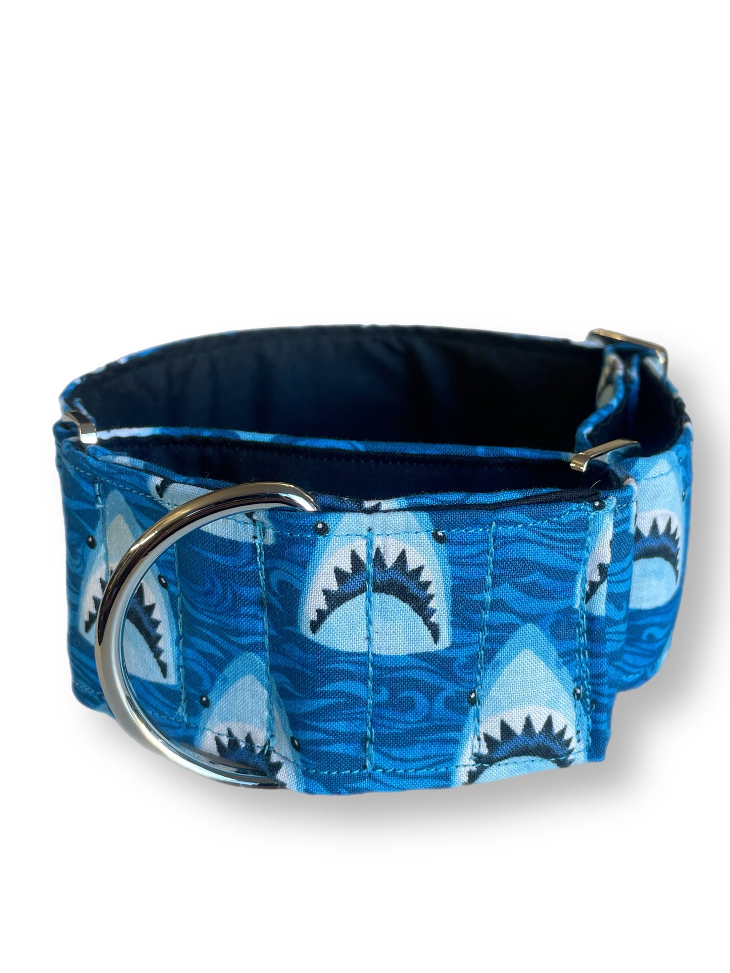 Sharks Greyhound Martingale collar blue cotton covered 50mm width