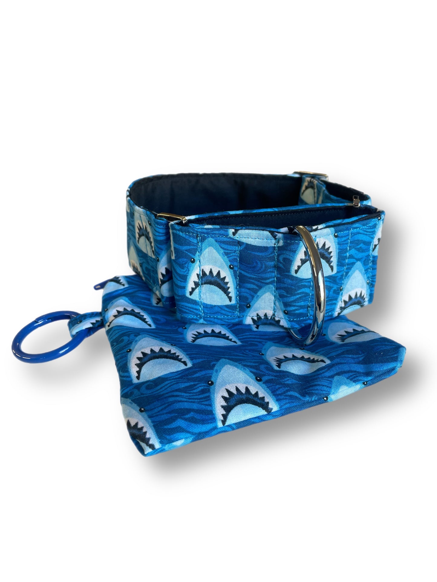 Sharks Greyhound Martingale collar blue cotton covered 50mm width