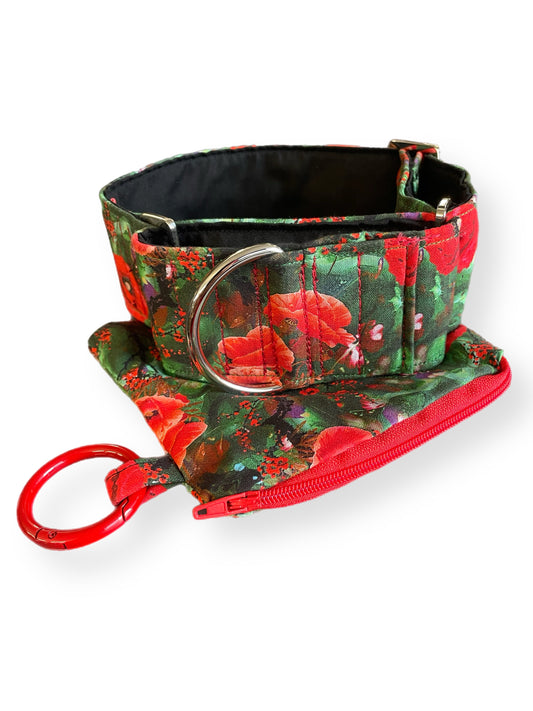 Beautiful red poppies on lush green greyhound Martingale collar cotton covered 50mm width super soft