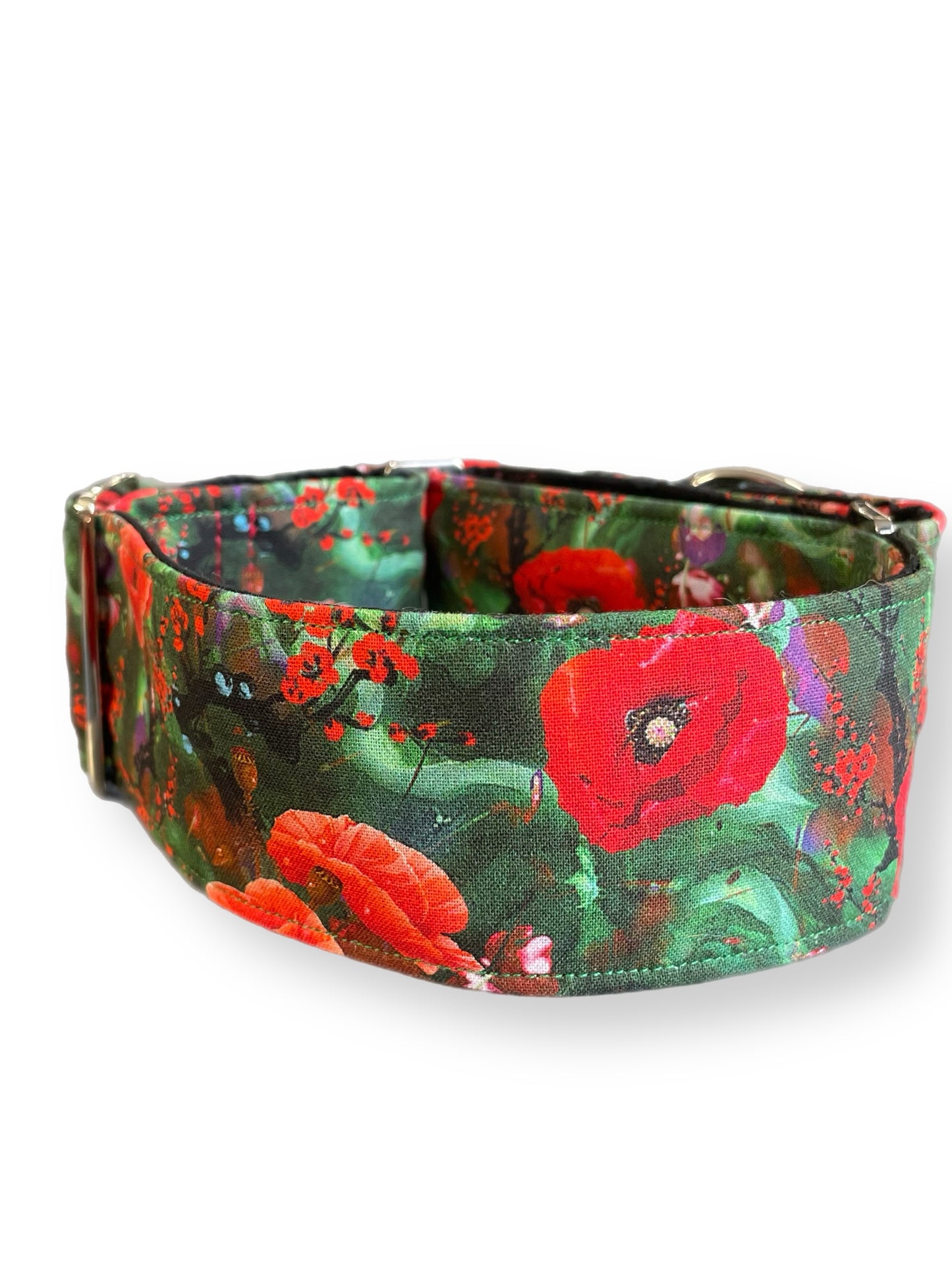 Beautiful red poppies on lush green greyhound Martingale collar cotton covered 50mm width super soft