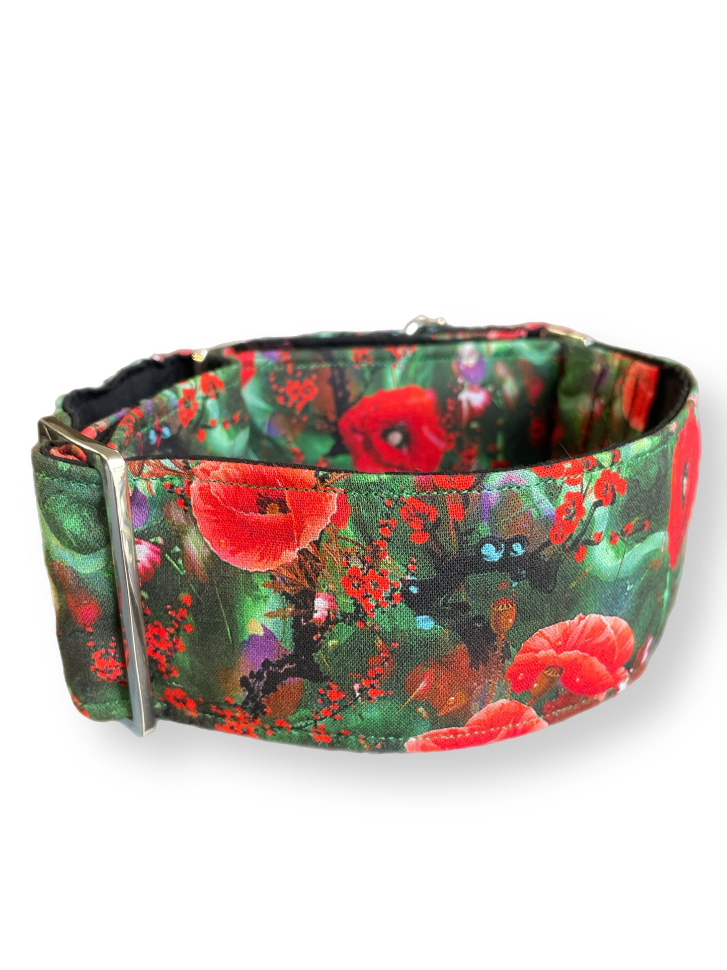 Beautiful red poppies on lush green greyhound Martingale collar cotton covered 50mm & 38mm super soft