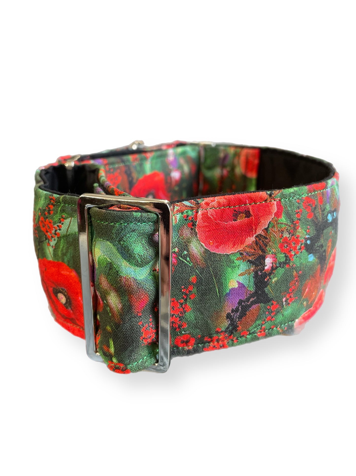 Beautiful red poppies on lush green greyhound Martingale collar cotton covered 50mm & 38mm super soft