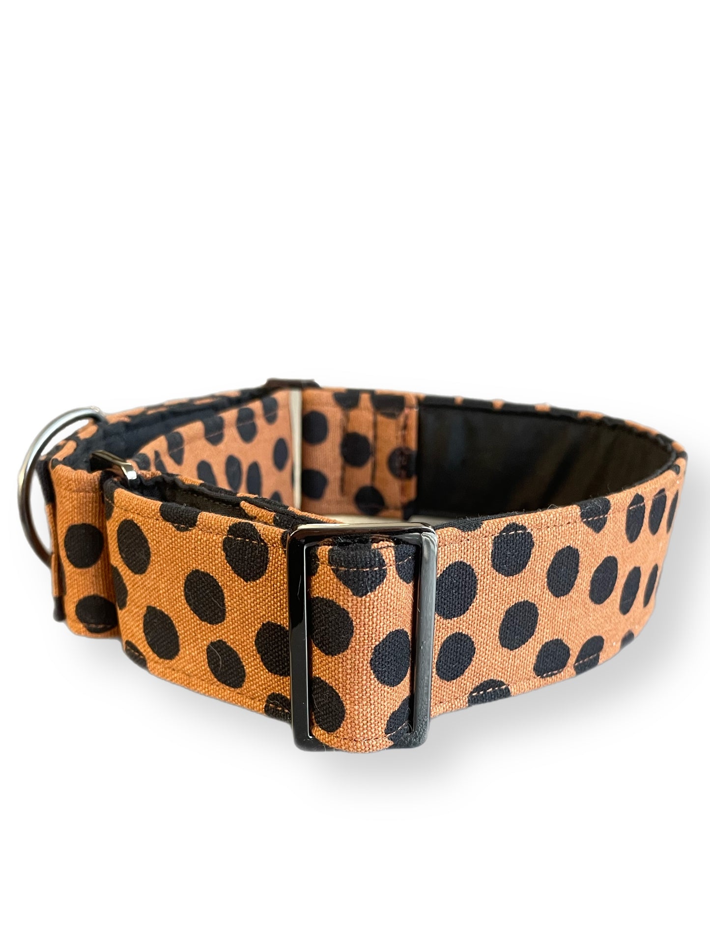 Terracotta with spots greyhound Martingale collar cotton covered wide