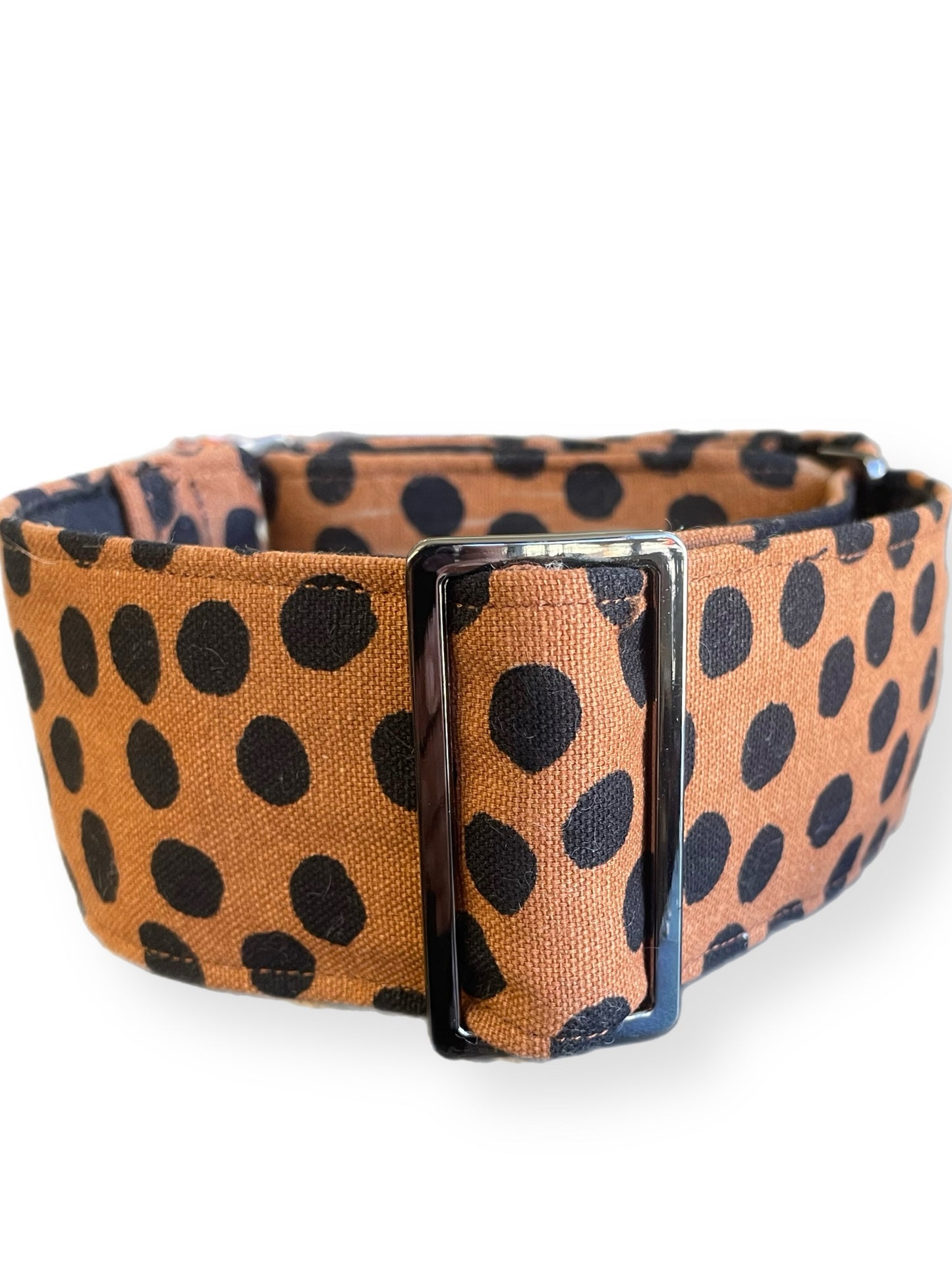 Terracotta with spots greyhound Martingale collar cotton covered wide