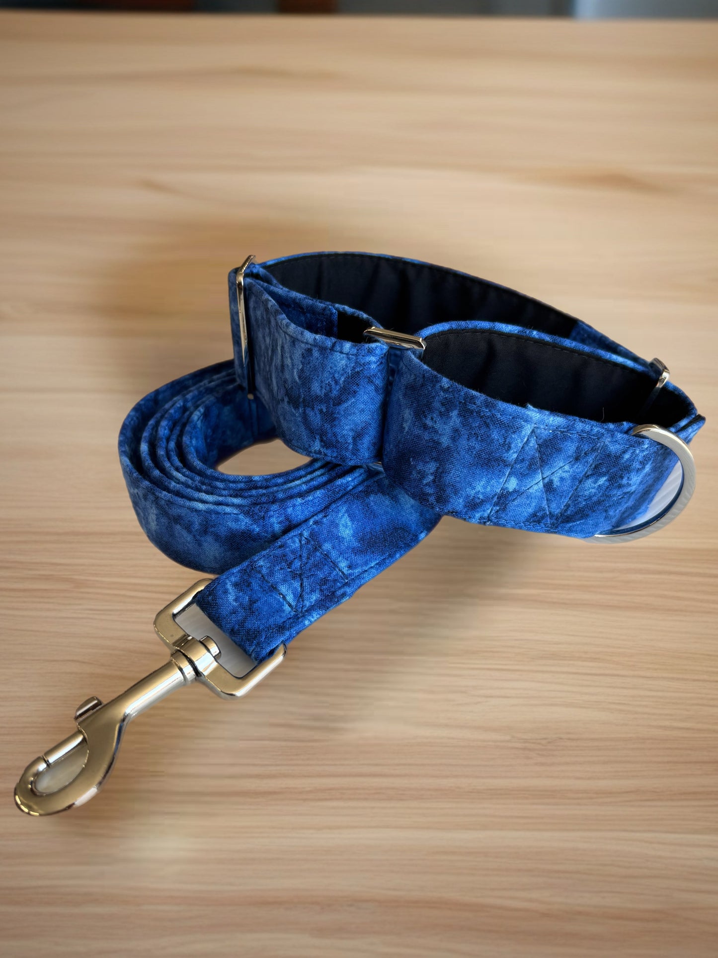 Blue hues cotton covered greyhound Martingale collar 50mm width