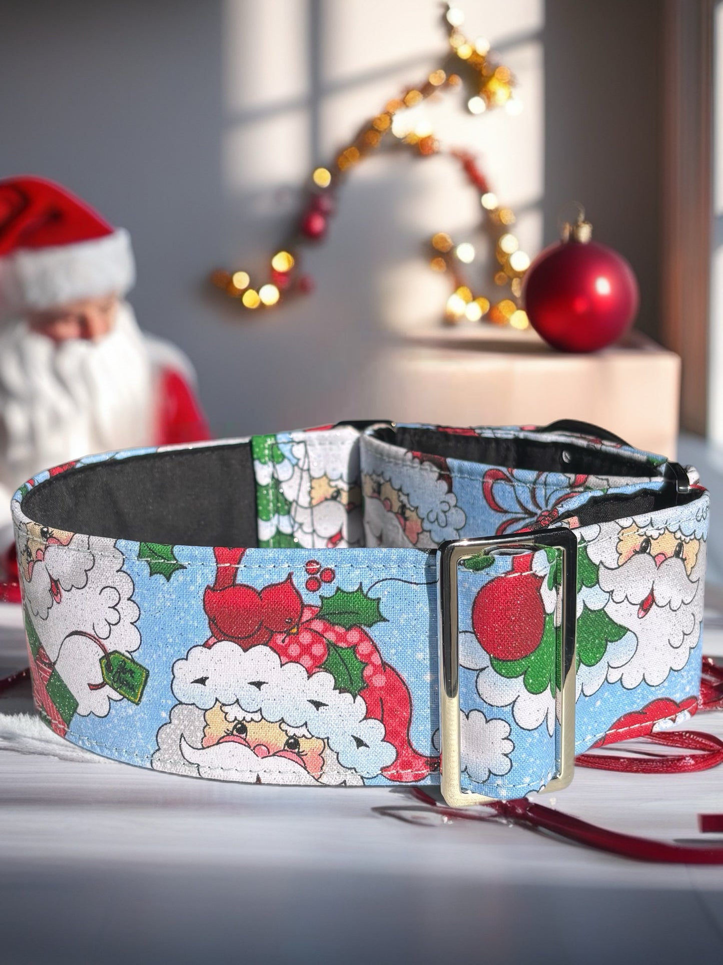 Soft blue Santa with sparkles fun greyhound Martingale collar comfortable super soft