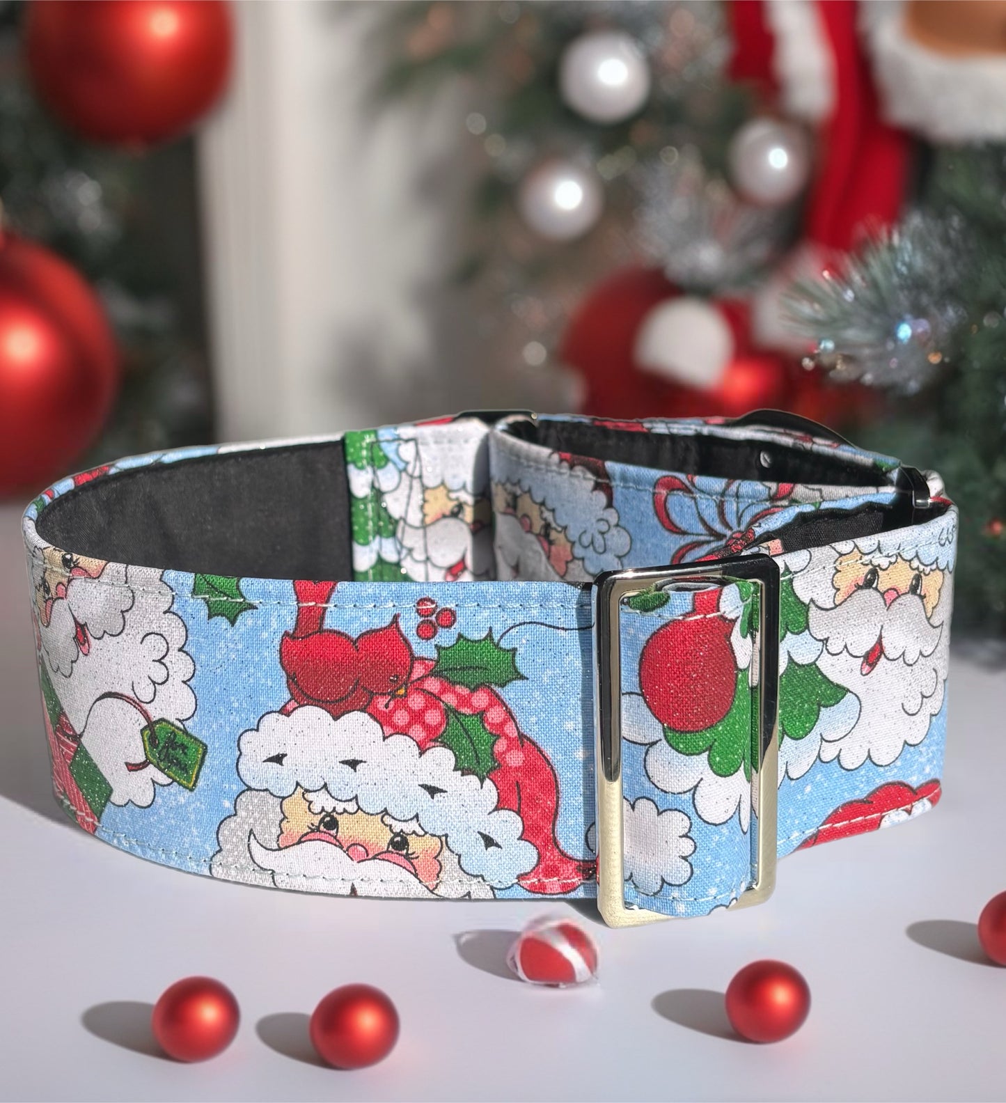 Soft blue Santa with sparkles fun greyhound Martingale collar comfortable super soft