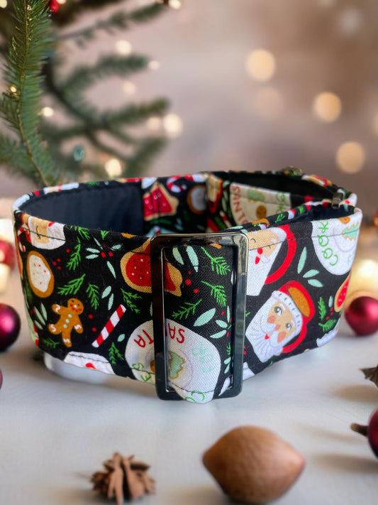 Christmas Santa & cookies Cotton covered greyhound Martingale collar comfortable super soft