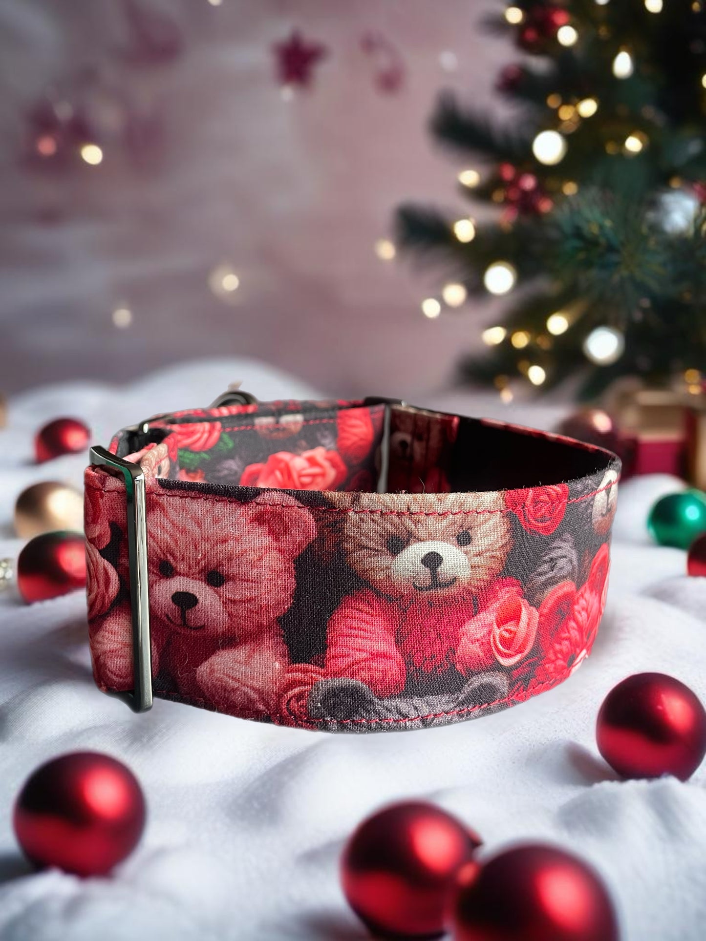 Berry red teddy bear collar greyhound martingale soft cotton fabric