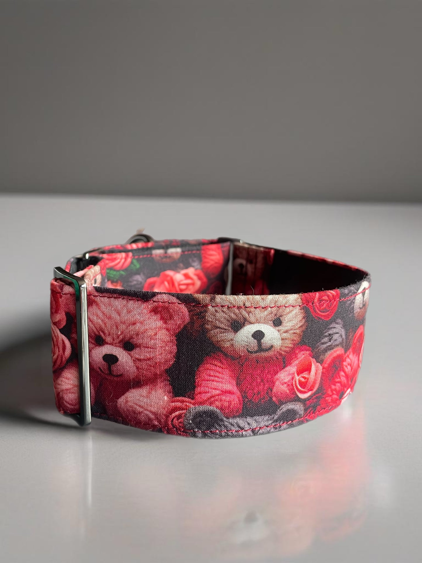 Berry red teddy bear collar greyhound martingale soft cotton fabric