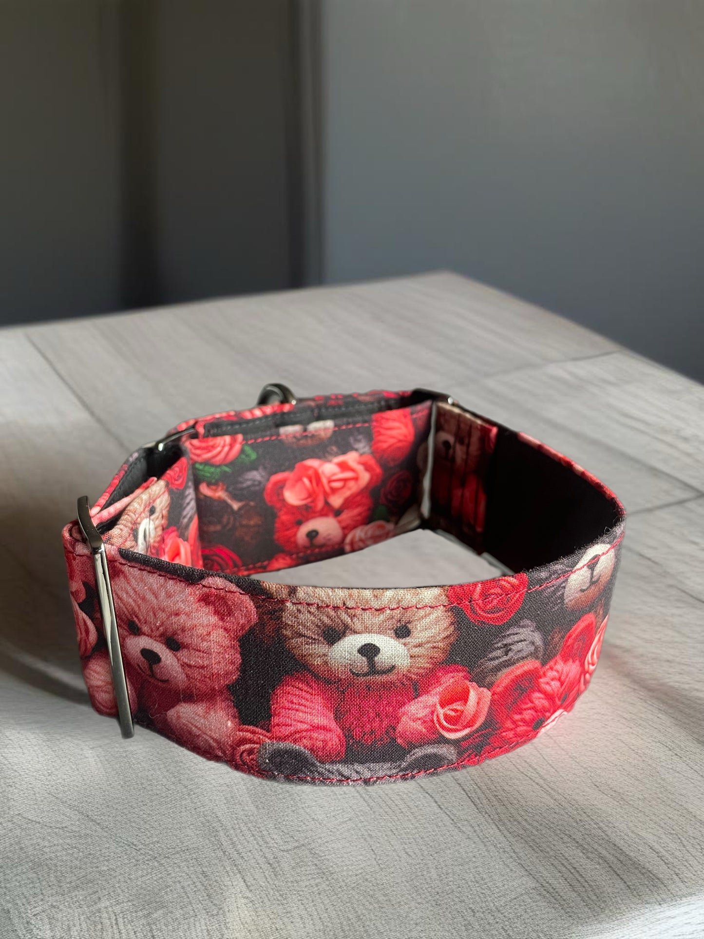 Berry red teddy bear collar greyhound martingale soft cotton fabric