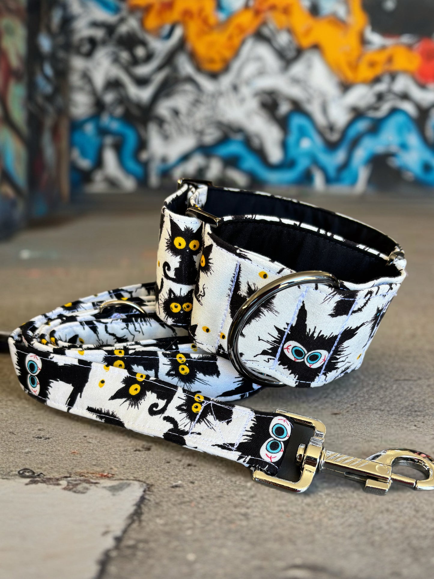 Midnight mischief black cats Martingale collar greyhound collar cotton super soft fabric