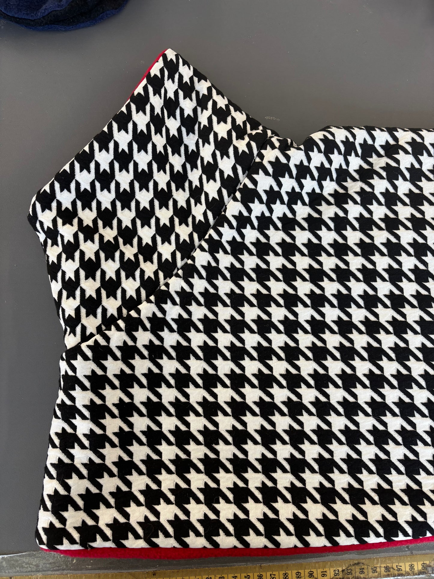 Oops Greyhound sports coat Houndstooth black and white with red inner fleece