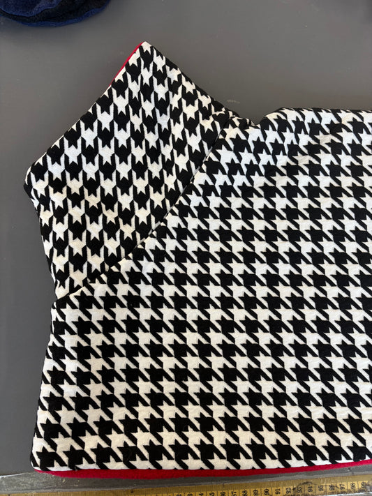 Oops Greyhound sports coat Houndstooth black and white with red inner fleece