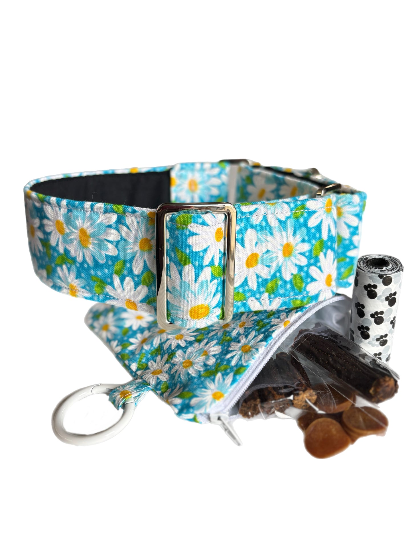 Fresh blue daisies design Cotton covered greyhound Martingale collar wide super soft