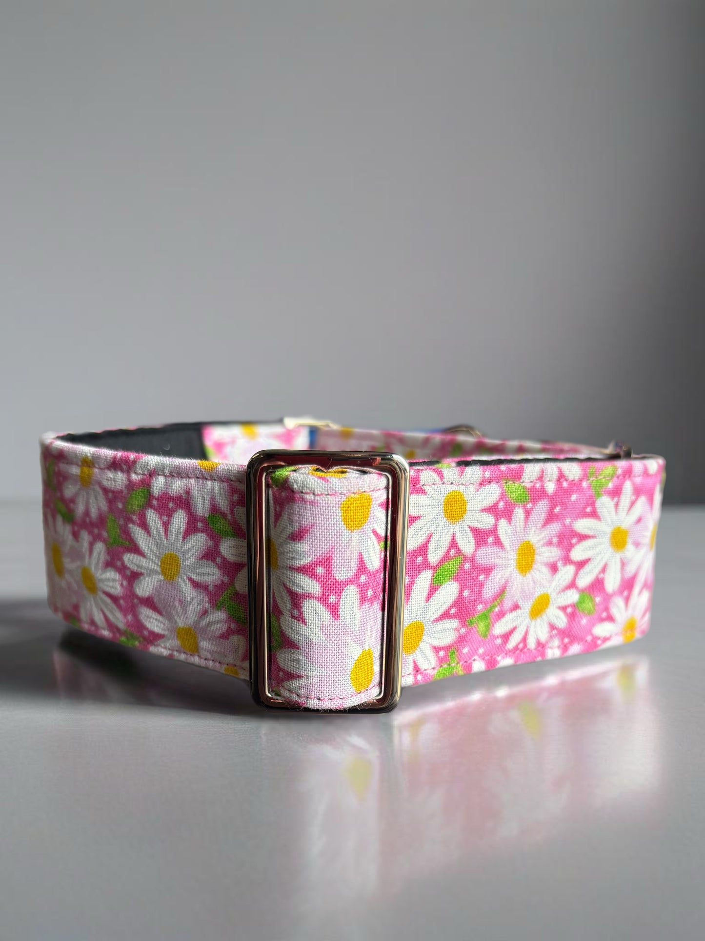 Fresh pink daisies design Cotton covered greyhound Martingale collar wide super soft