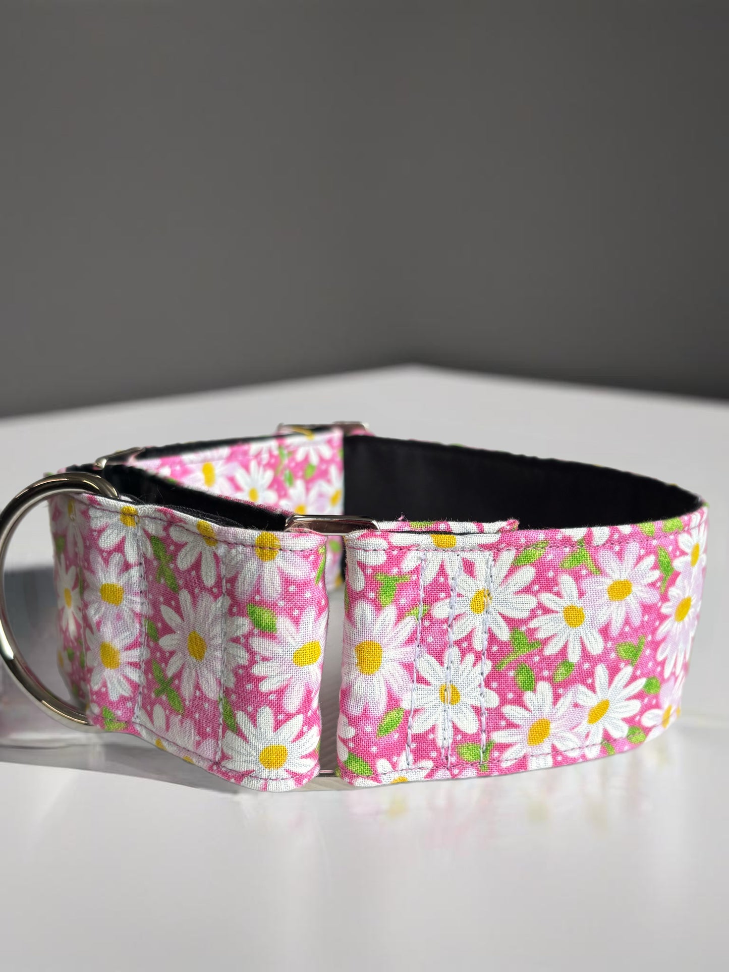 Fresh pink daisies design Cotton covered greyhound Martingale collar wide super soft