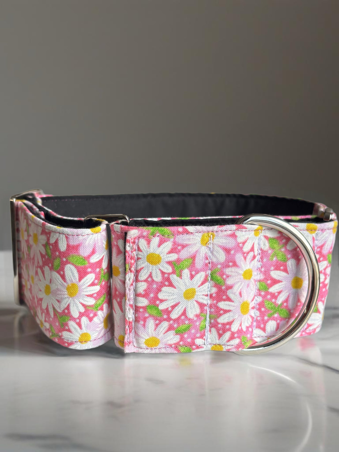 Fresh pink daisies design Cotton covered greyhound Martingale collar wide super soft