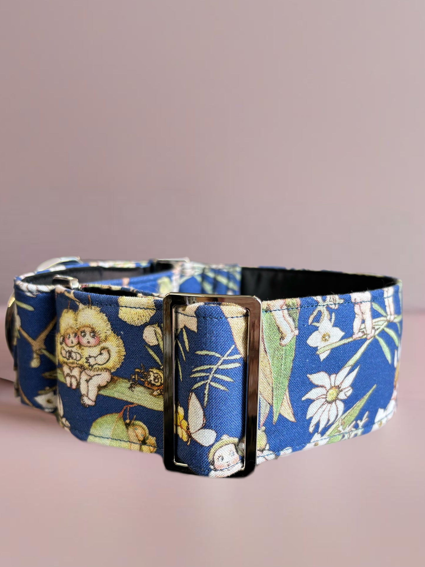 Bush babies May Gibbs designer gumnut Australiana Cotton covered greyhound Martingale collar 50mm width super soft