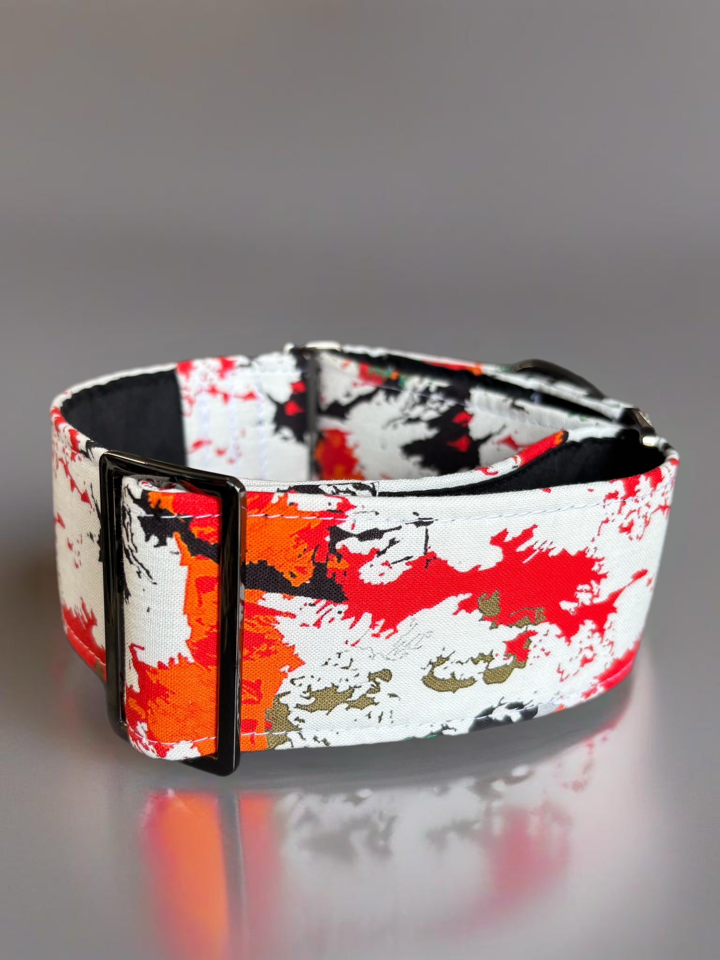 Vivid white Cammo greyhound Martingale collar cotton covered 38 & 50mm width