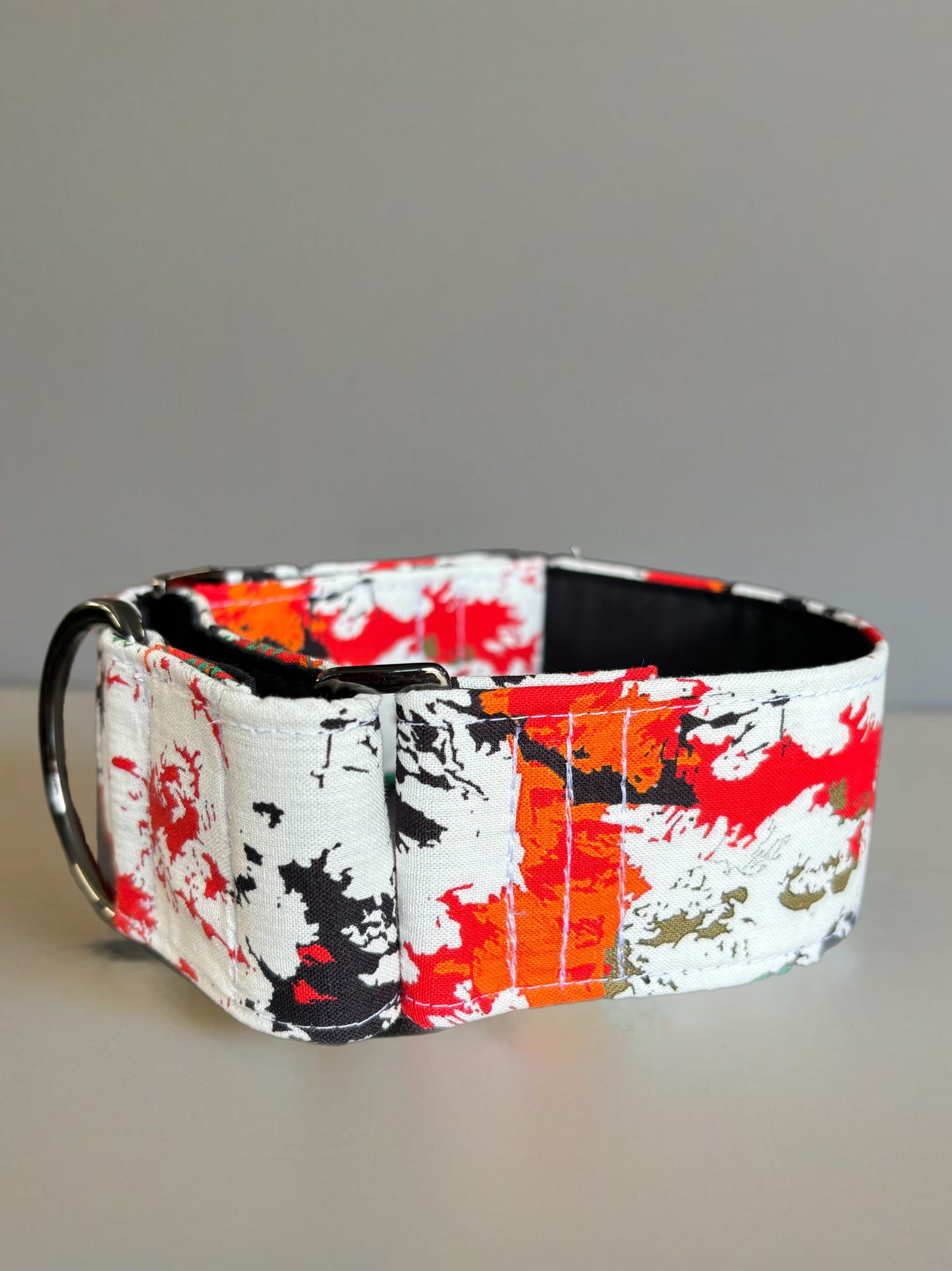 Vivid white Cammo greyhound Martingale collar cotton covered 38 & 50mm width