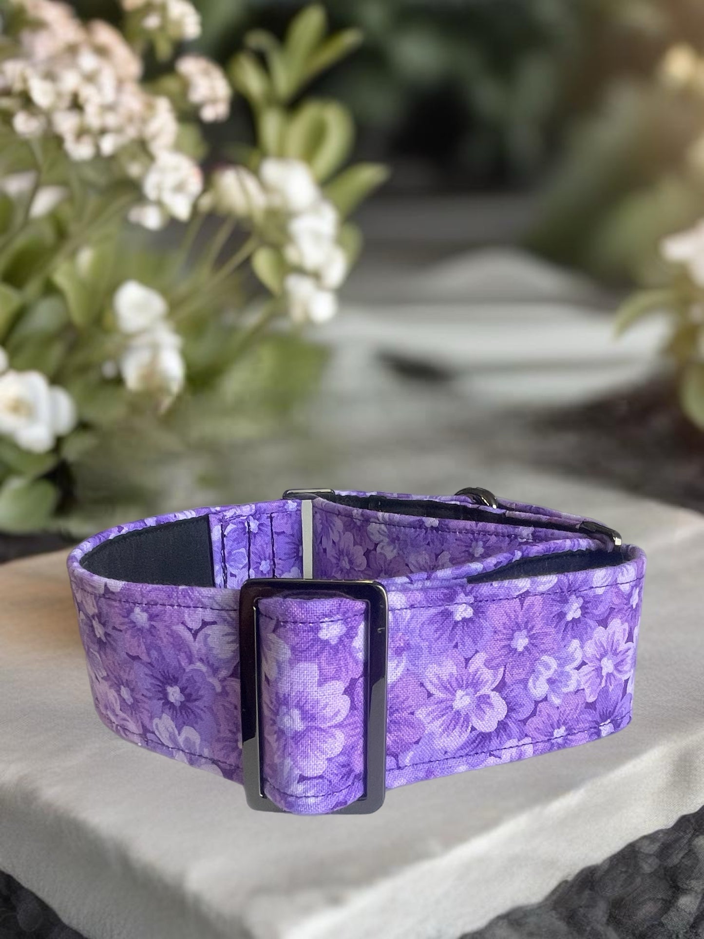 Purple floral greyhound Martingale collar cotton covered 38 & 50mm width