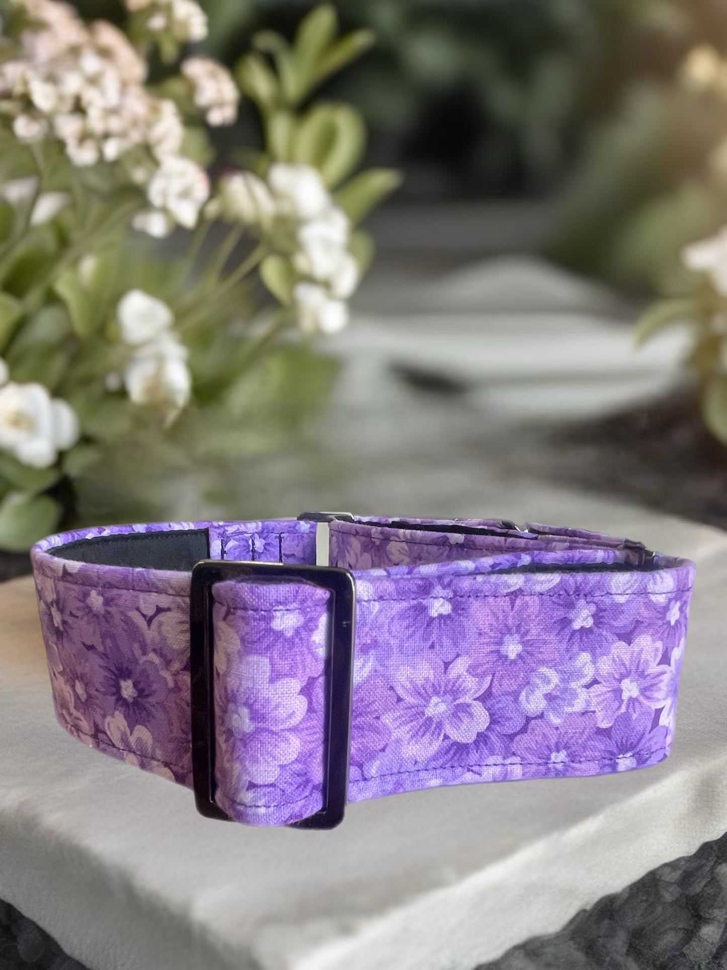 Purple floral greyhound Martingale collar cotton covered 38 & 50mm width