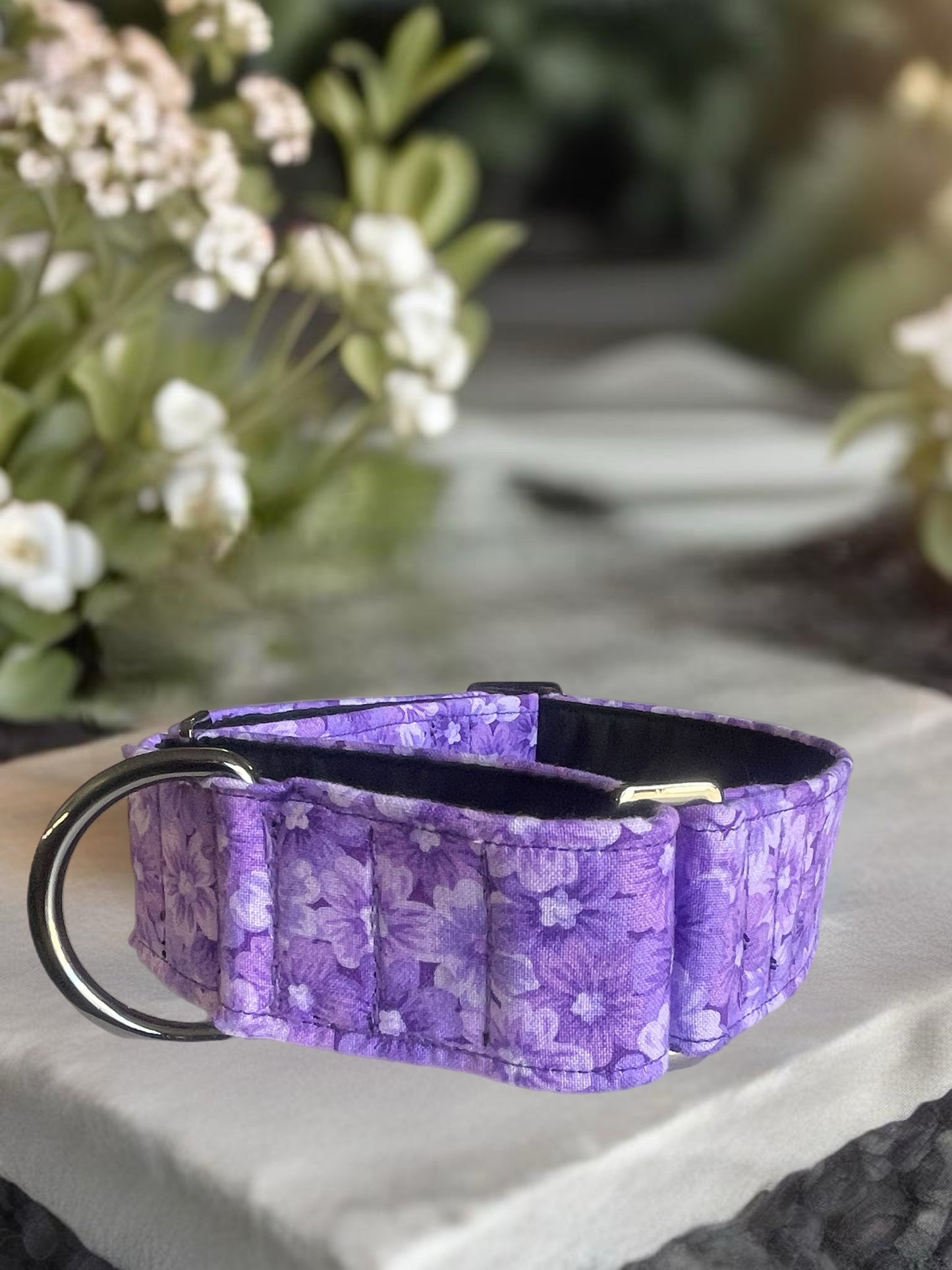 Purple floral greyhound Martingale collar cotton covered 38 & 50mm width