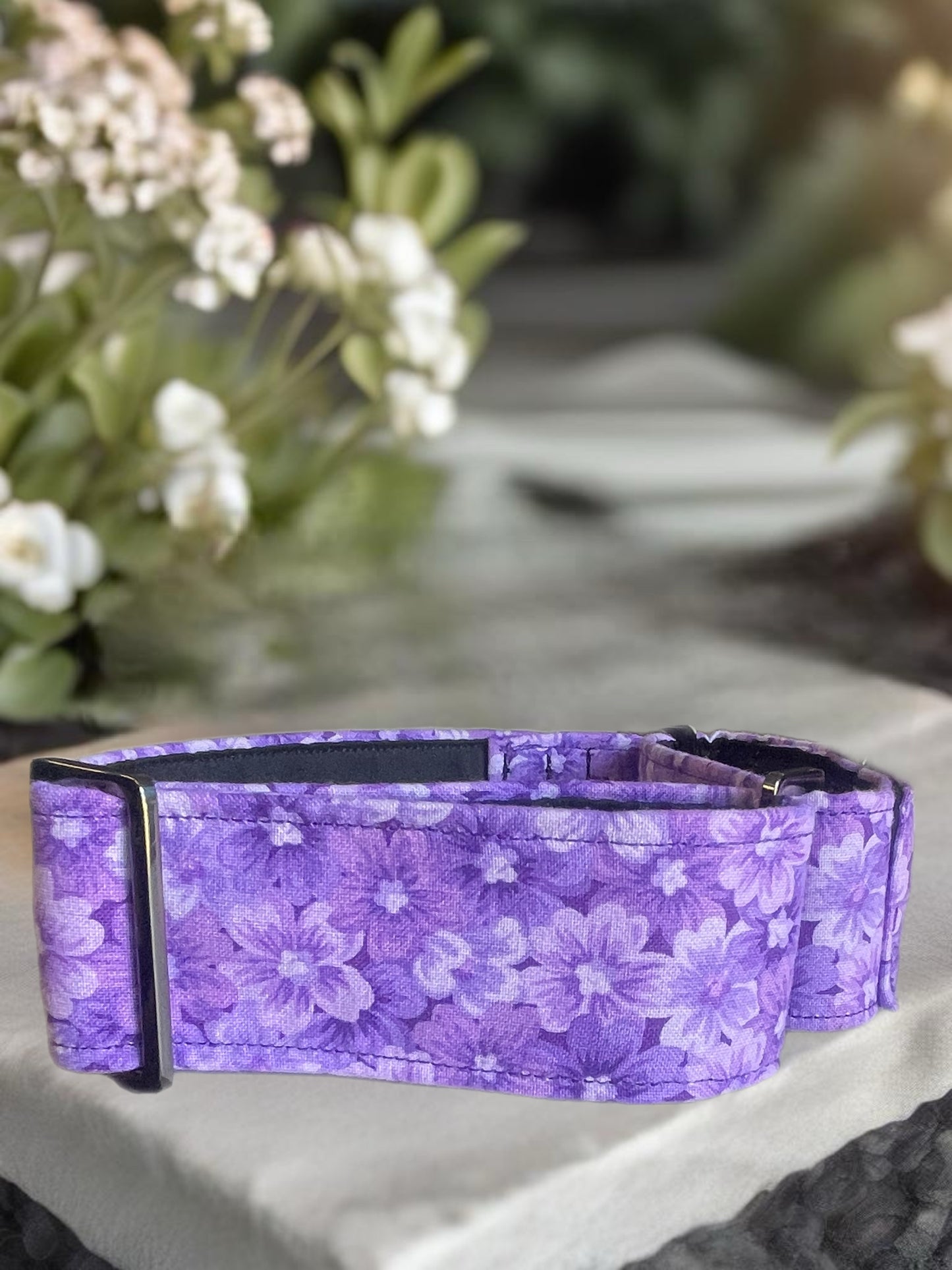 Purple floral greyhound Martingale collar cotton covered 38 & 50mm width