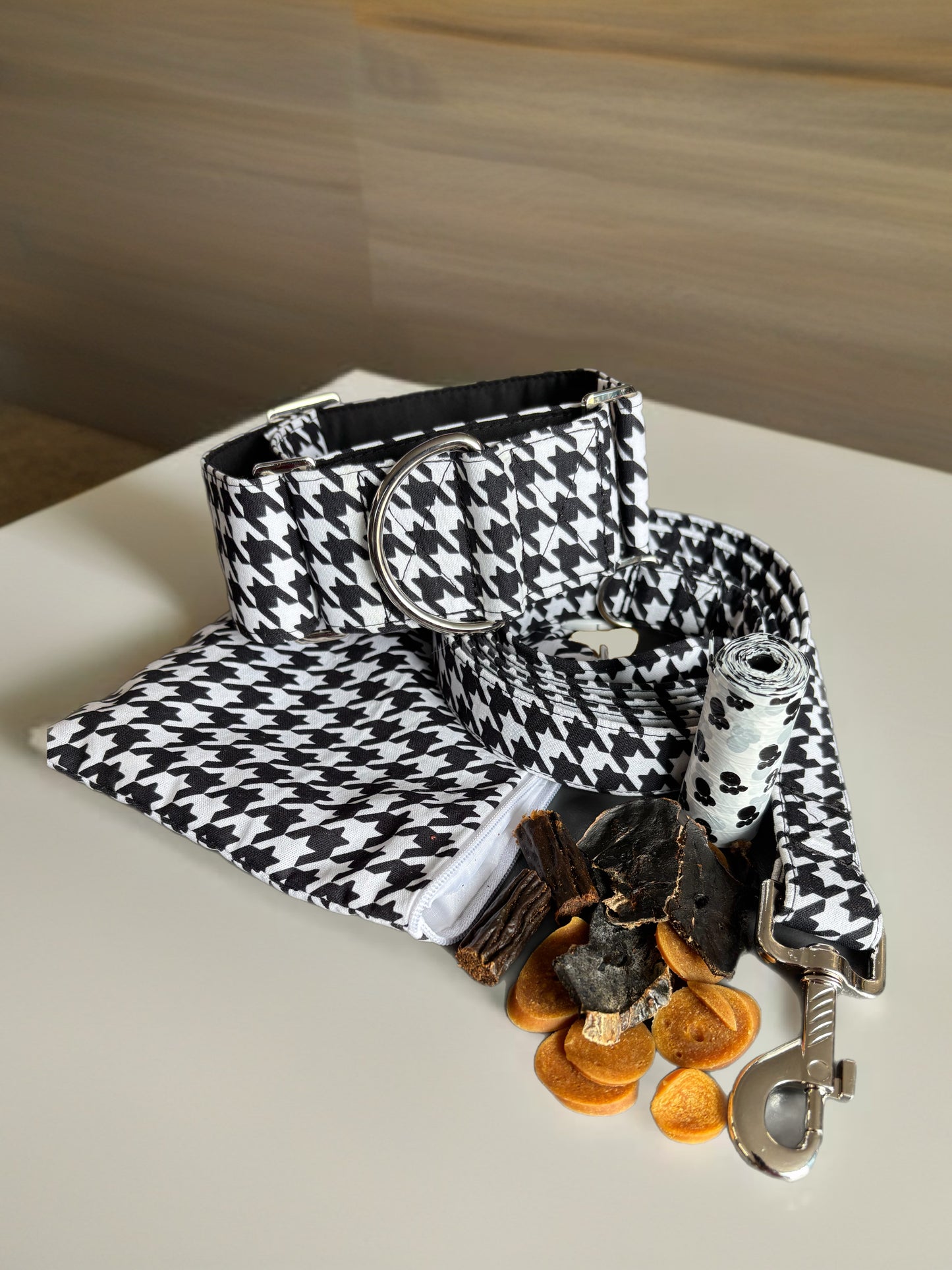 Houndstooth black and white Greyhound Martingale collar cotton covered super soft