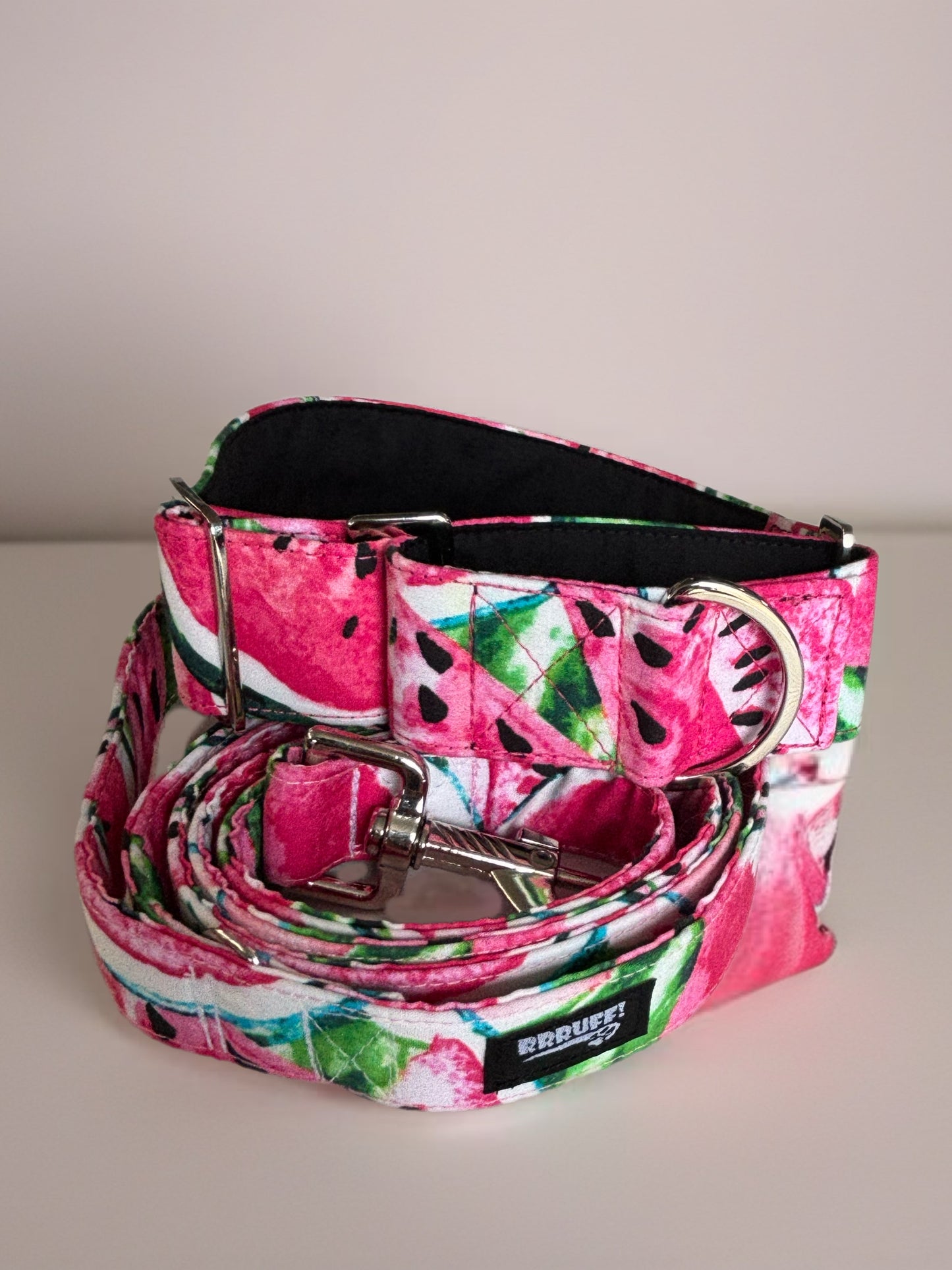 Wide Martingale greyhound collar sassy delicious watermelon cotton 50mm width super soft