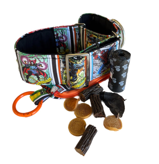 Only one of each! 50mm Cotton martingale collar plus go bag filled with treats. On sale