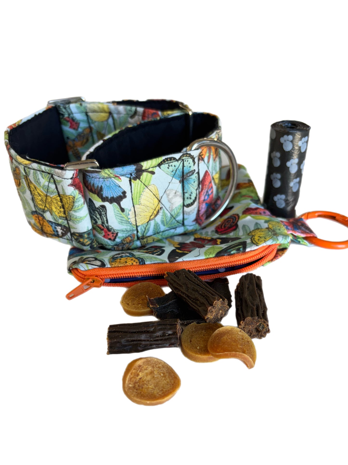 Only one. Seconds. Butterflies 50mm Cotton martingale collar plus go bag filled with treats. On sale