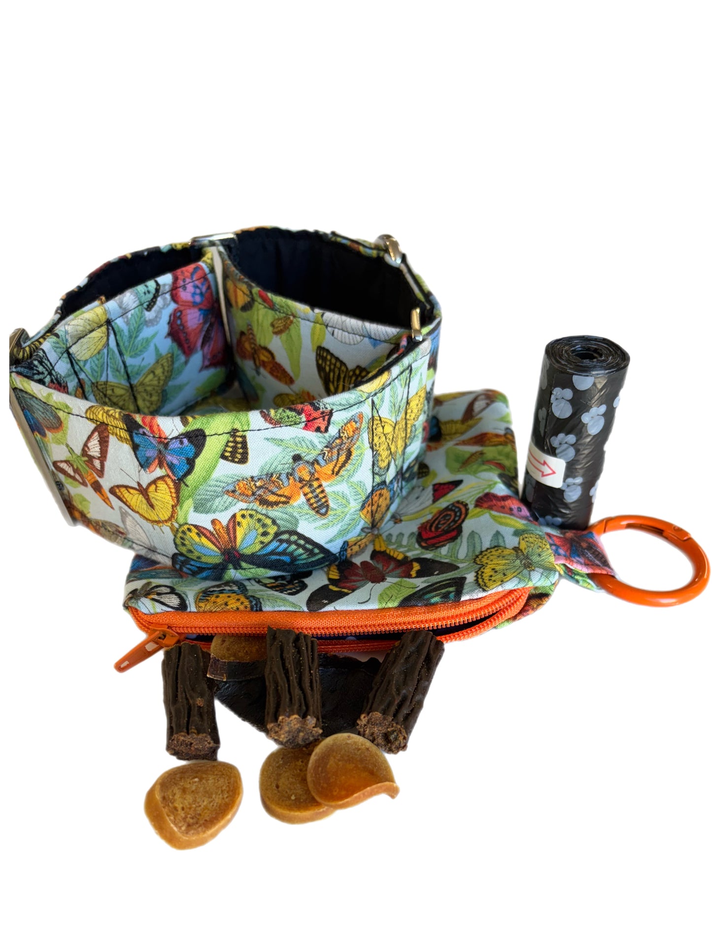 Only one. Seconds. Butterflies 50mm Cotton martingale collar plus go bag filled with treats. On sale