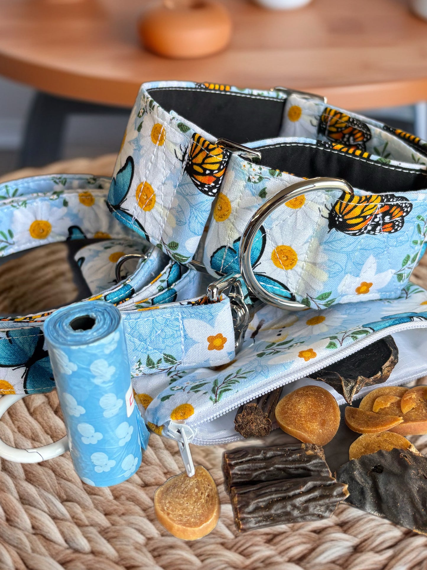 Summer blue butterflies cotton covered greyhound Martingale collar