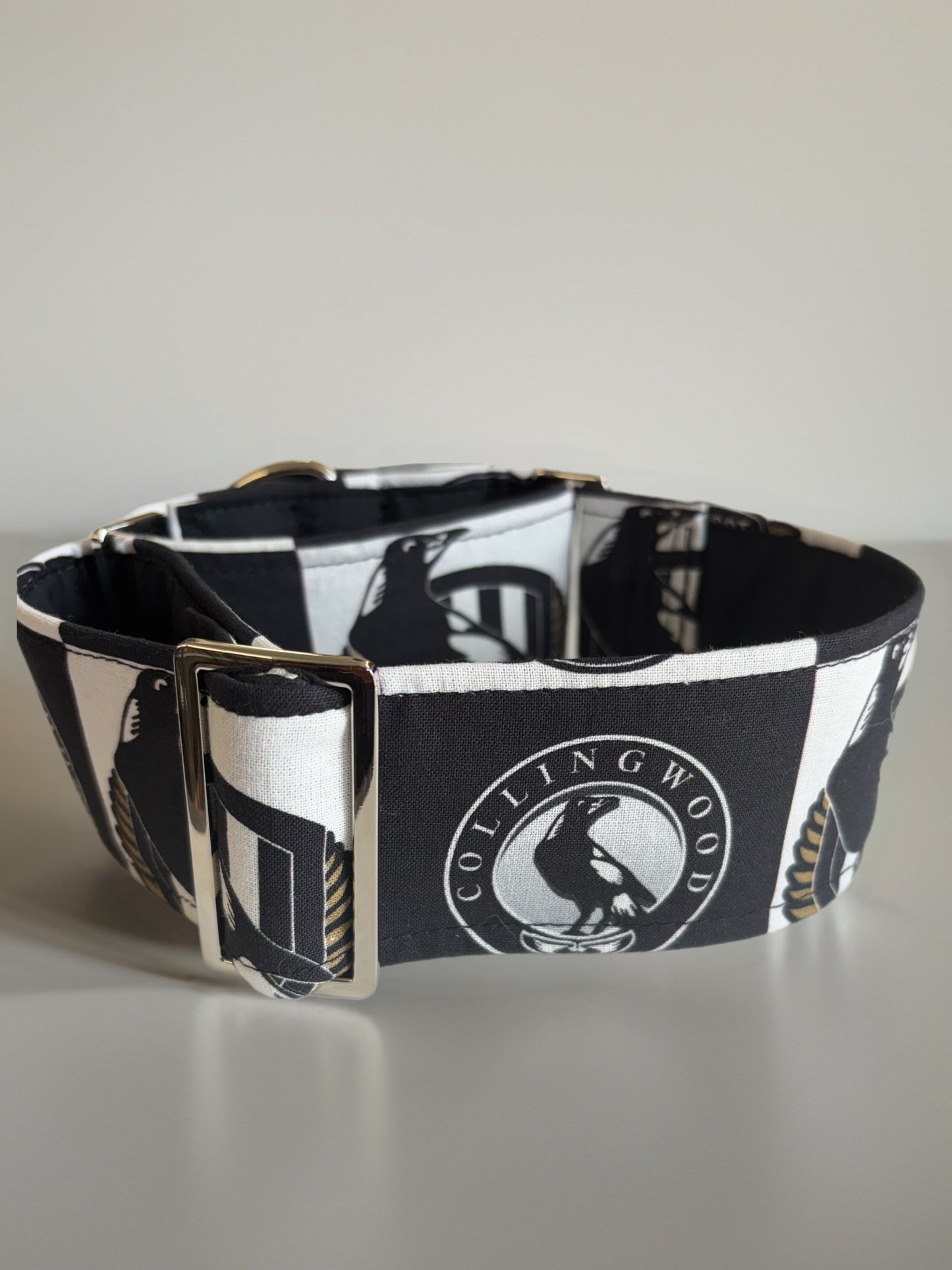 Magpies Martingale collar greyhound collar AFL Collingwood Magpies footy cotton fabric