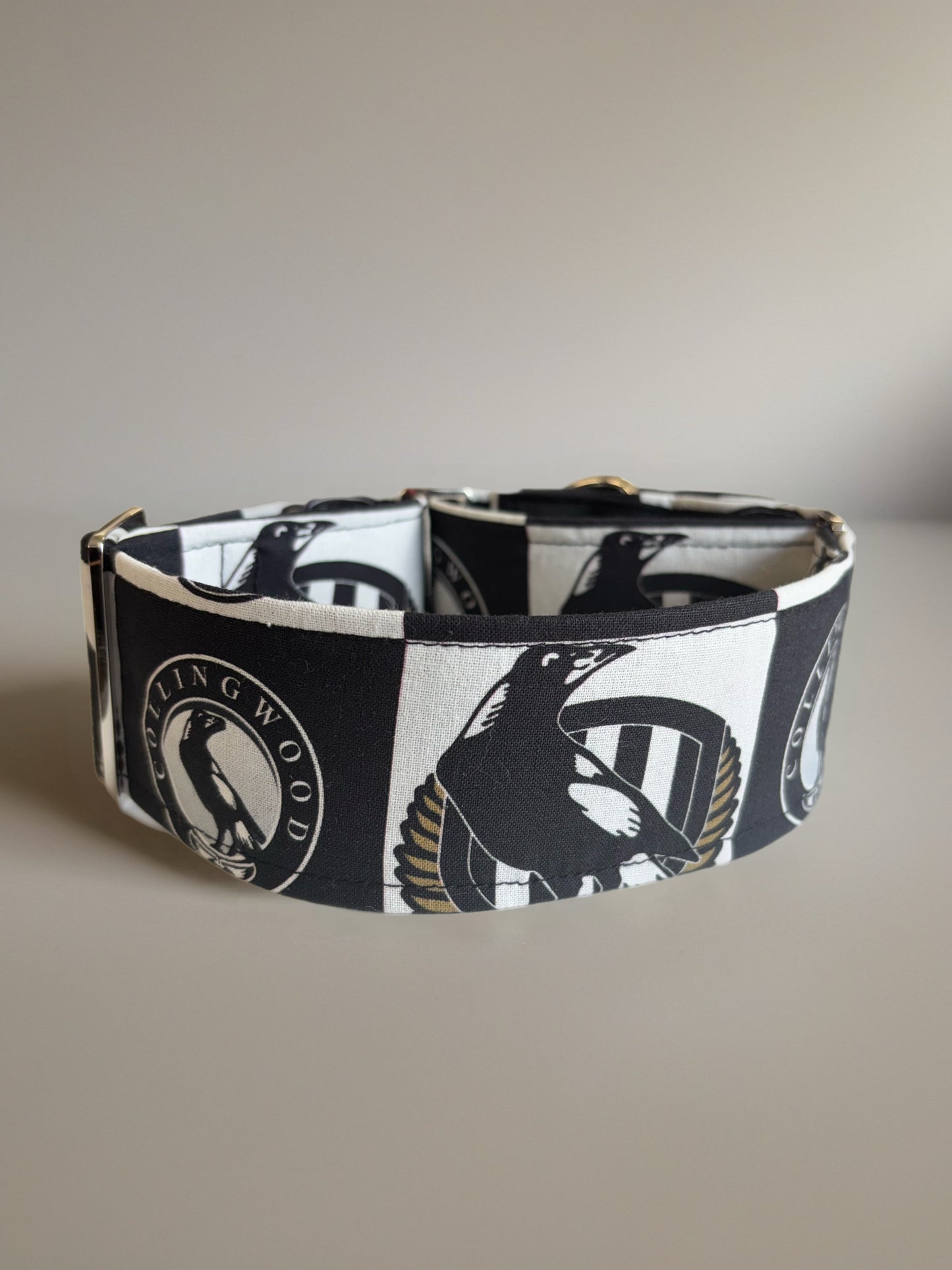 Magpies Martingale collar greyhound collar AFL Collingwood Magpies footy cotton fabric