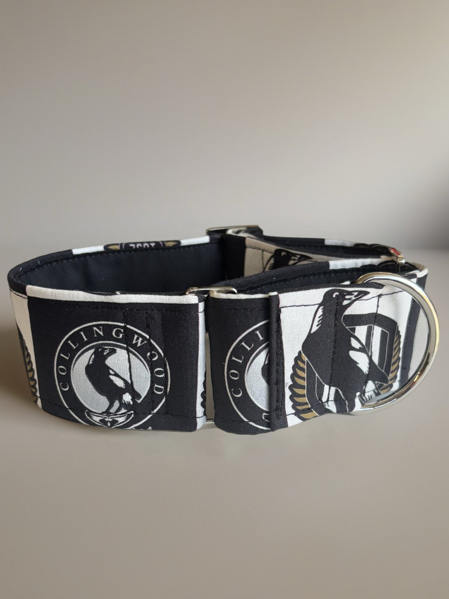 Magpies Martingale collar greyhound collar AFL Collingwood Magpies footy cotton fabric