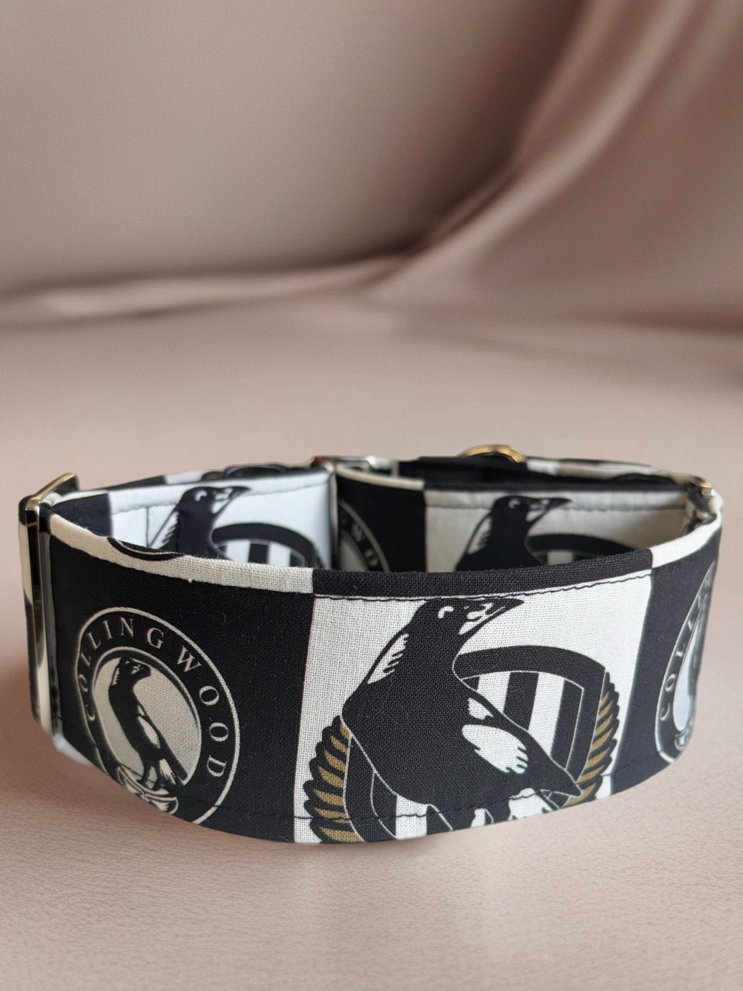 Magpies Martingale collar greyhound collar AFL Collingwood Magpies footy cotton fabric