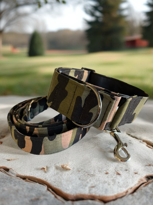 Martingale greyhound collar army greens Cammo design cotton fabric