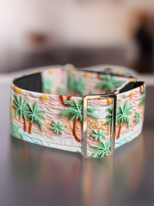 Palm trees splendour Greyhound Martingale collar cotton covered 50mm width soft