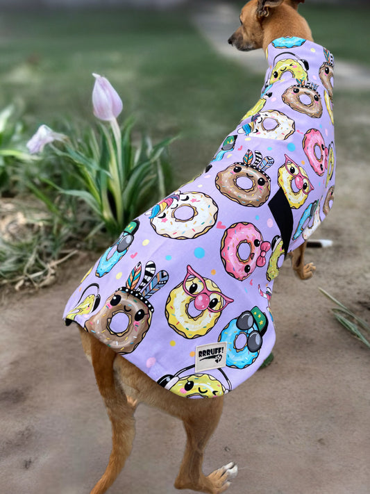 Donut delight on lilac cotton sports