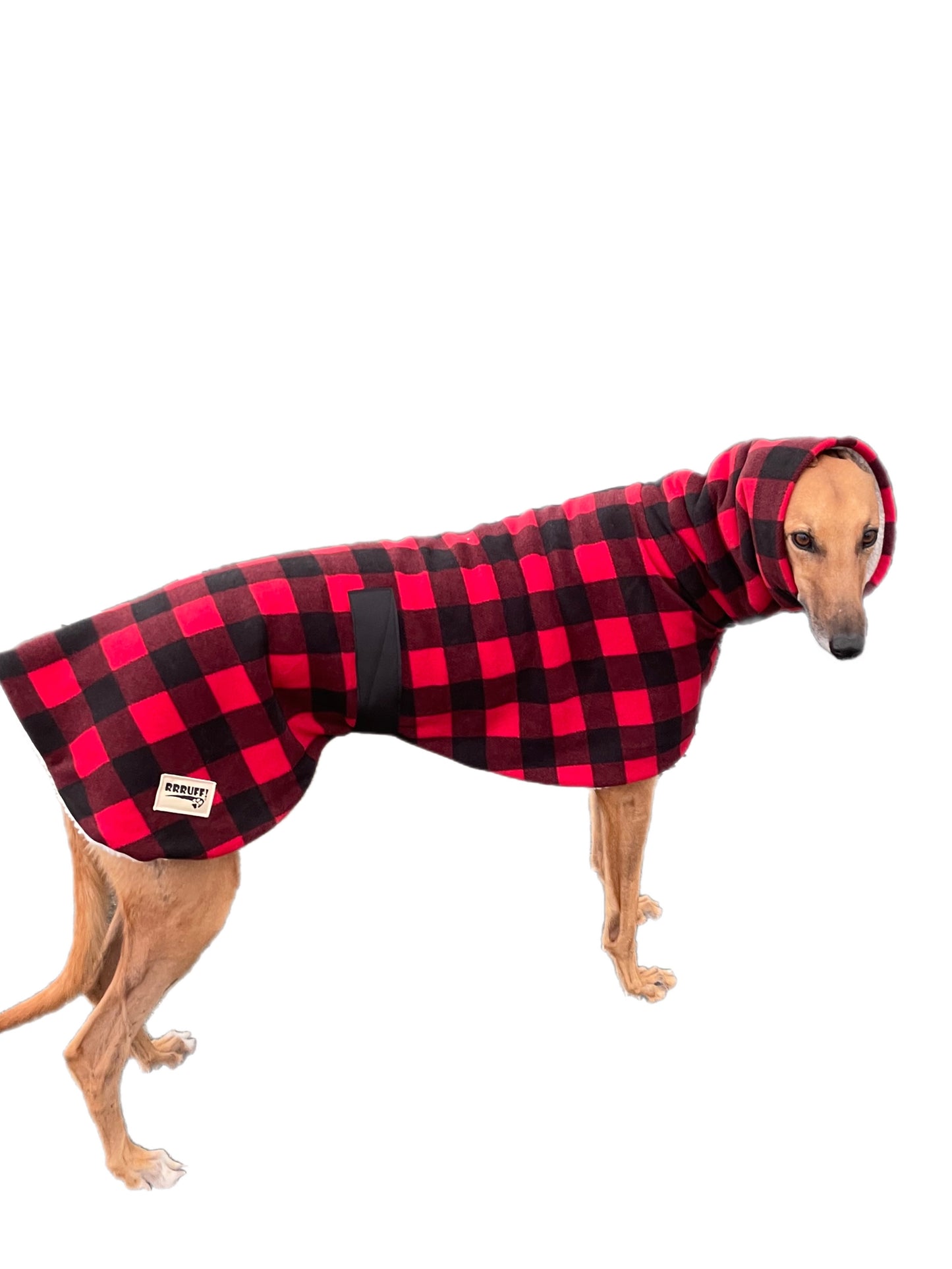 The red Lumberjack Greyhound coat in deluxe style rug red black tartan check  polar fleece washable extra wide neck