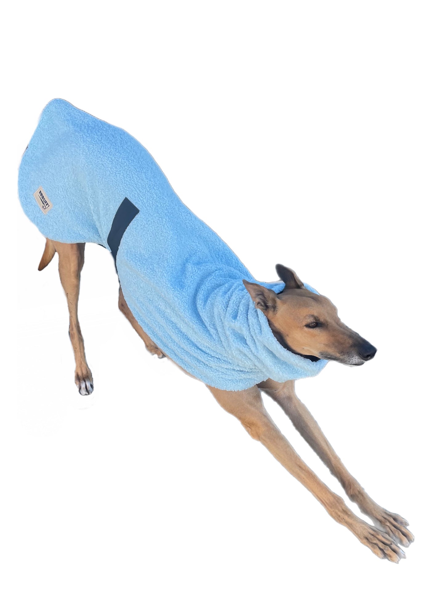 Ice blue Teddy fleece extra thick deluxe style greyhound coat with snuggly wide neck roll