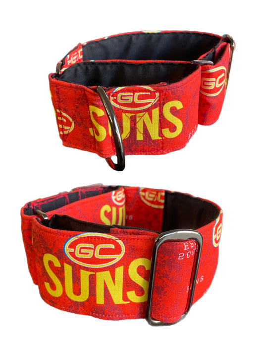 Martingale collar greyhound collar AFL Gold Coast Suns footy cotton fabric