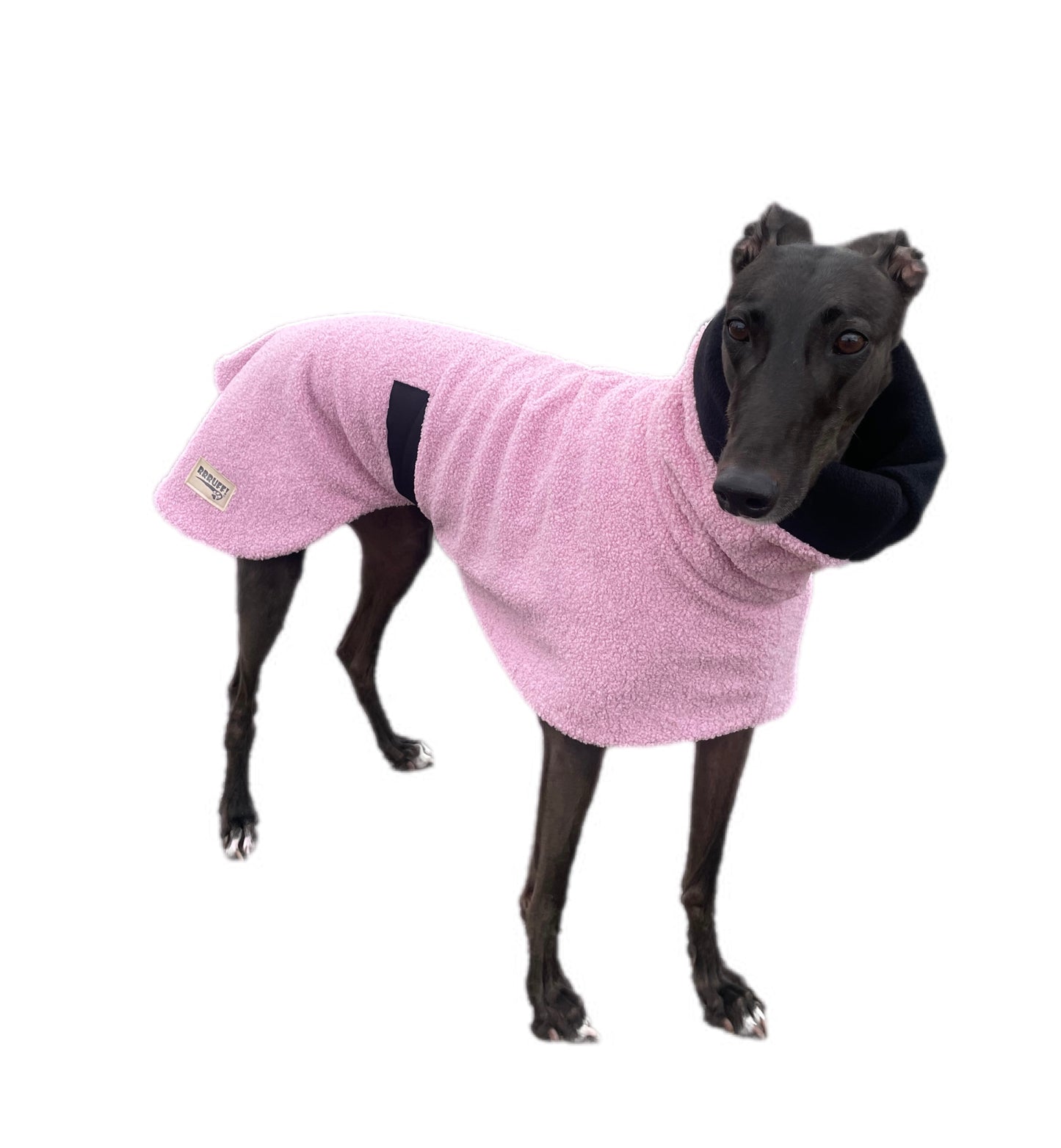 Pink blush Teddy fleece extra thick deluxe style greyhound coat with snuggly wide neck roll