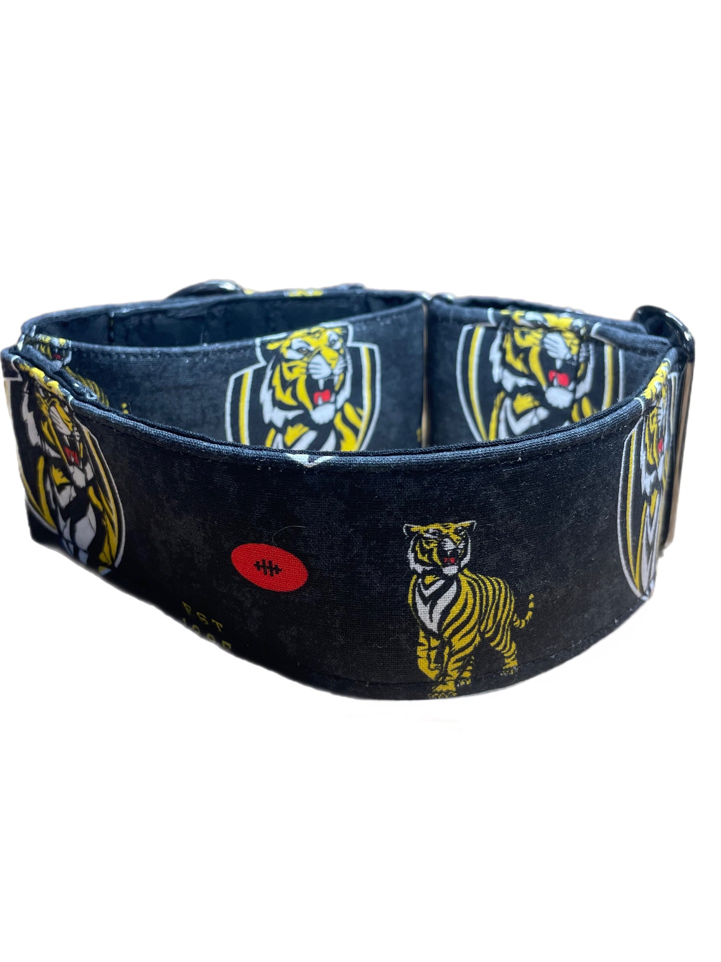 Martingale collar greyhound collar AFL Richmond Tigers footy cotton fabric